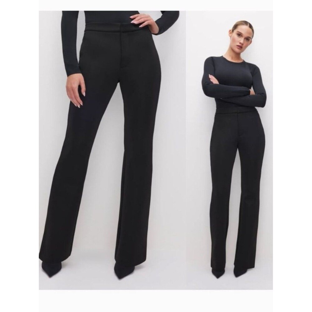 Good American Scuba Boss Straight Leg Trouser Black Sz 8/29 NWT Tailored Stretch